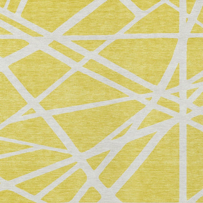 9' X 12' Yellow And Linen Geometric Washable Indoor Outdoor Area Rug