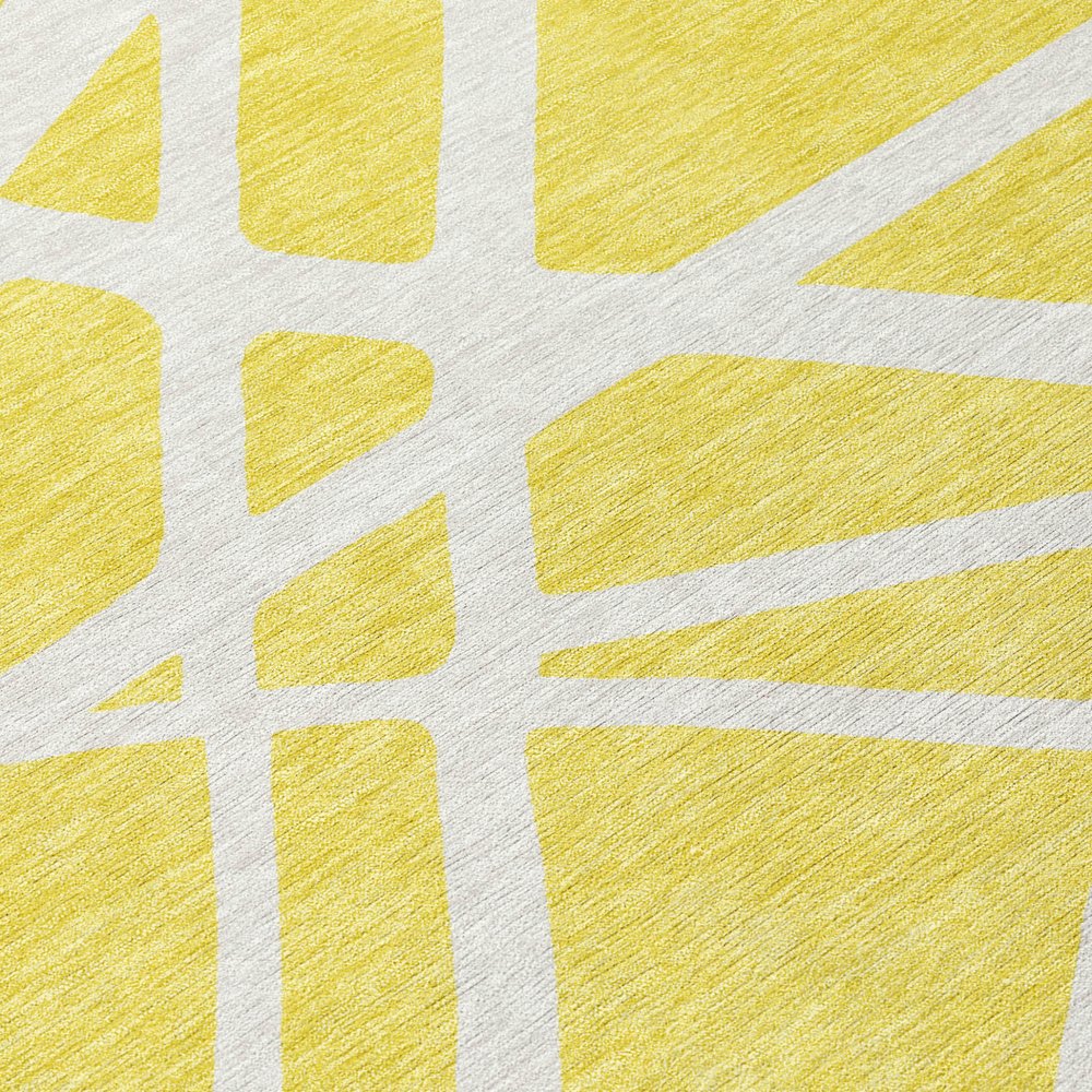 9' X 12' Yellow And Linen Geometric Washable Indoor Outdoor Area Rug