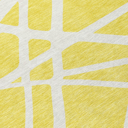 9' X 12' Yellow And Linen Geometric Washable Indoor Outdoor Area Rug