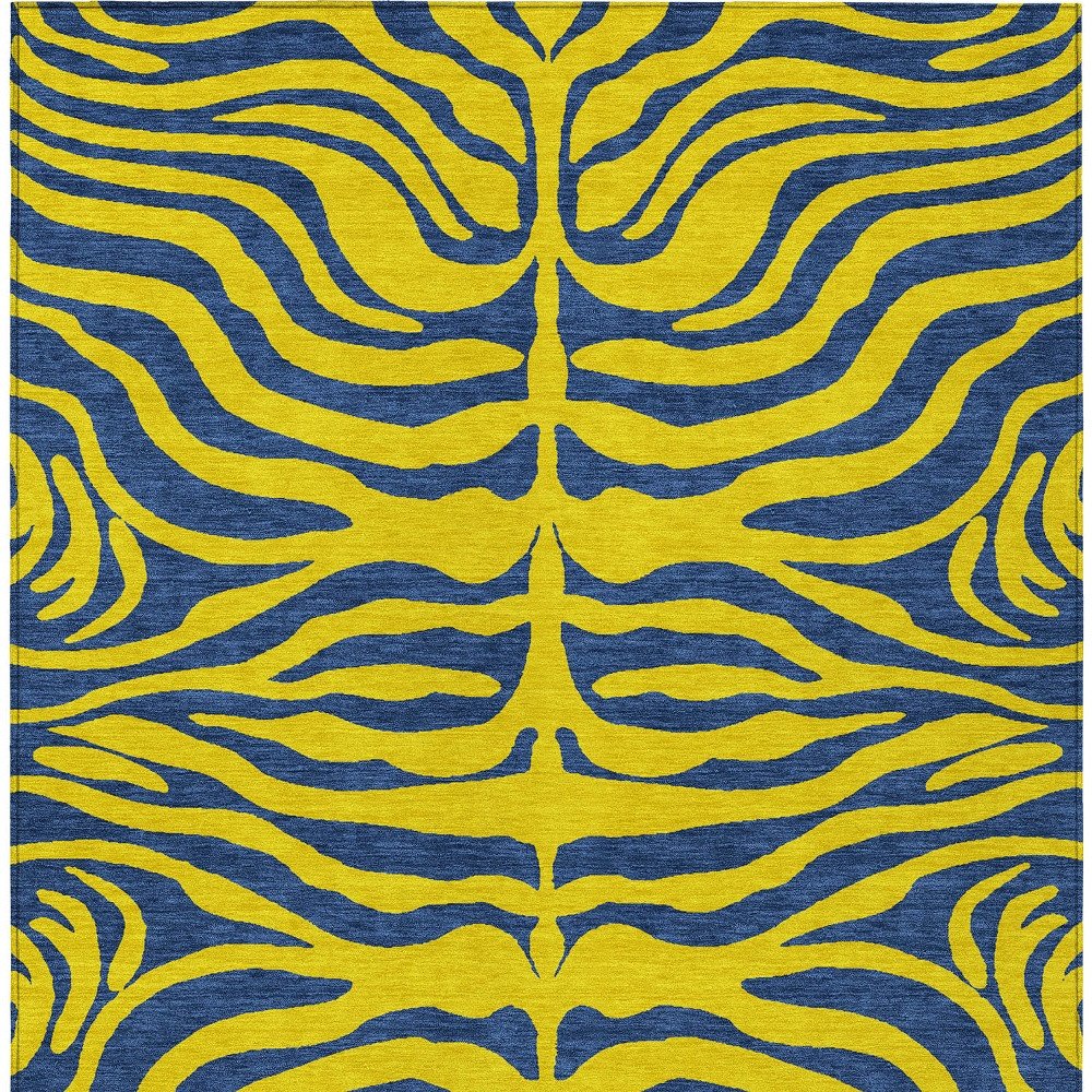 9' X 12' Yellow And Blue Animal Print Washable Indoor Outdoor Area Rug