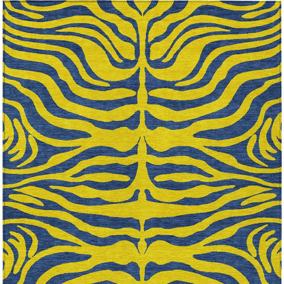 9' X 12' Yellow And Blue Animal Print Washable Indoor Outdoor Area Rug
