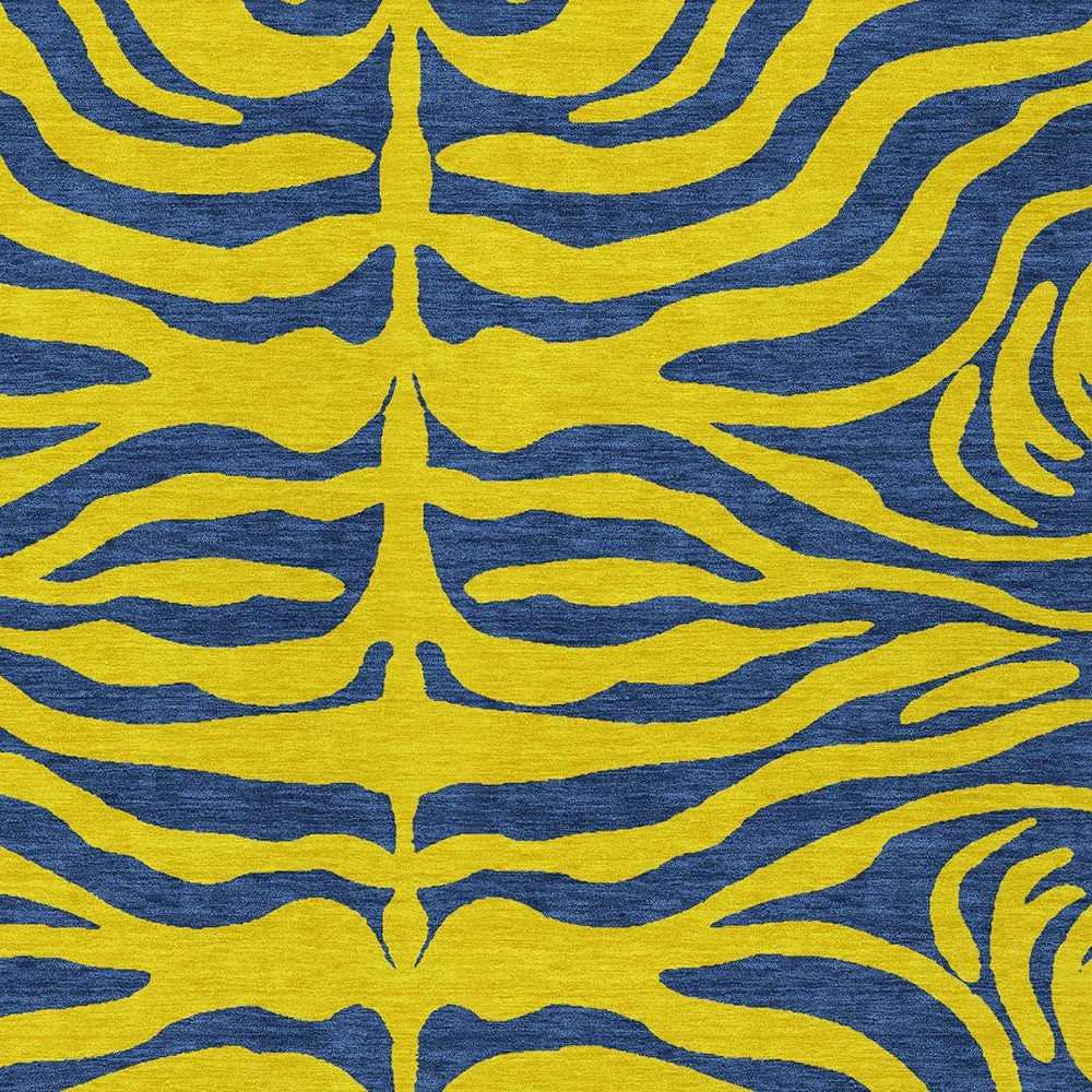 9' X 12' Yellow And Blue Animal Print Washable Indoor Outdoor Area Rug