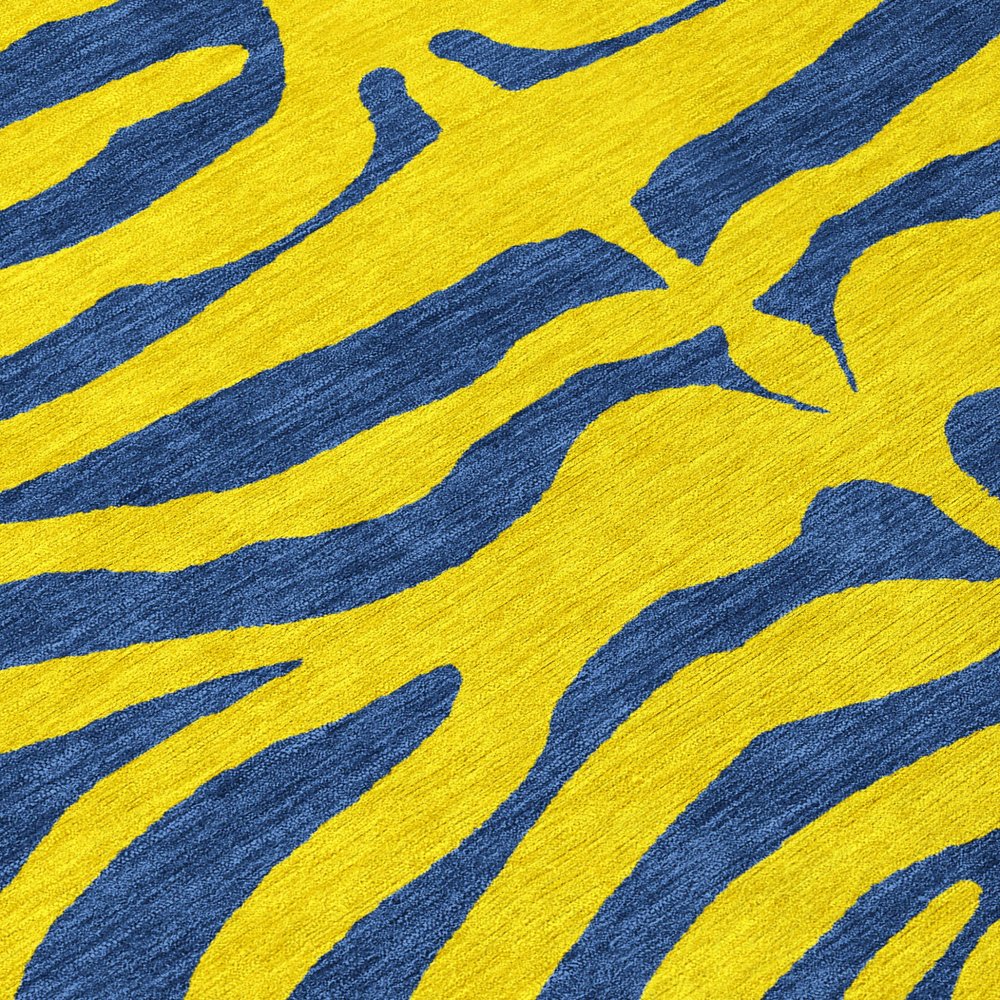 9' X 12' Yellow And Blue Animal Print Washable Indoor Outdoor Area Rug