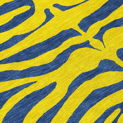 9' X 12' Yellow And Blue Animal Print Washable Indoor Outdoor Area Rug