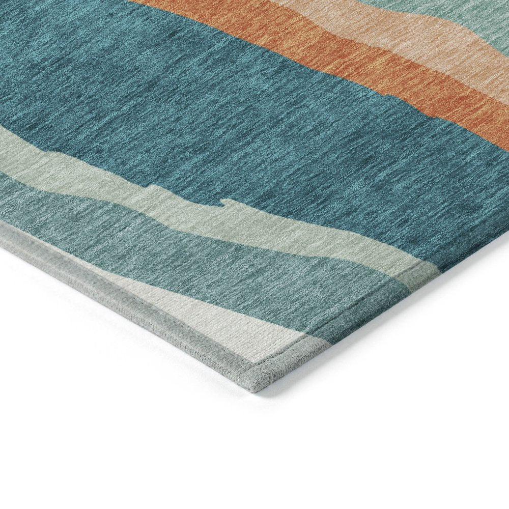 9' X 12' Teal Blue Copper And Ivory Abstract Washable Indoor Outdoor Area Rug