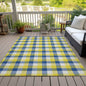9' X 12' Yellow Blue And Beige Plaid Washable Indoor Outdoor Area Rug