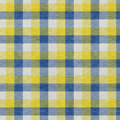 9' X 12' Yellow Blue And Beige Plaid Washable Indoor Outdoor Area Rug