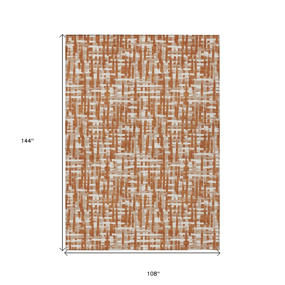 9' X 12' Terra Cotta Tan And Ivory Abstract Washable Indoor Outdoor Area Rug
