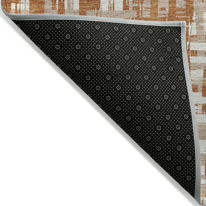 9' X 12' Terra Cotta Tan And Ivory Abstract Washable Indoor Outdoor Area Rug