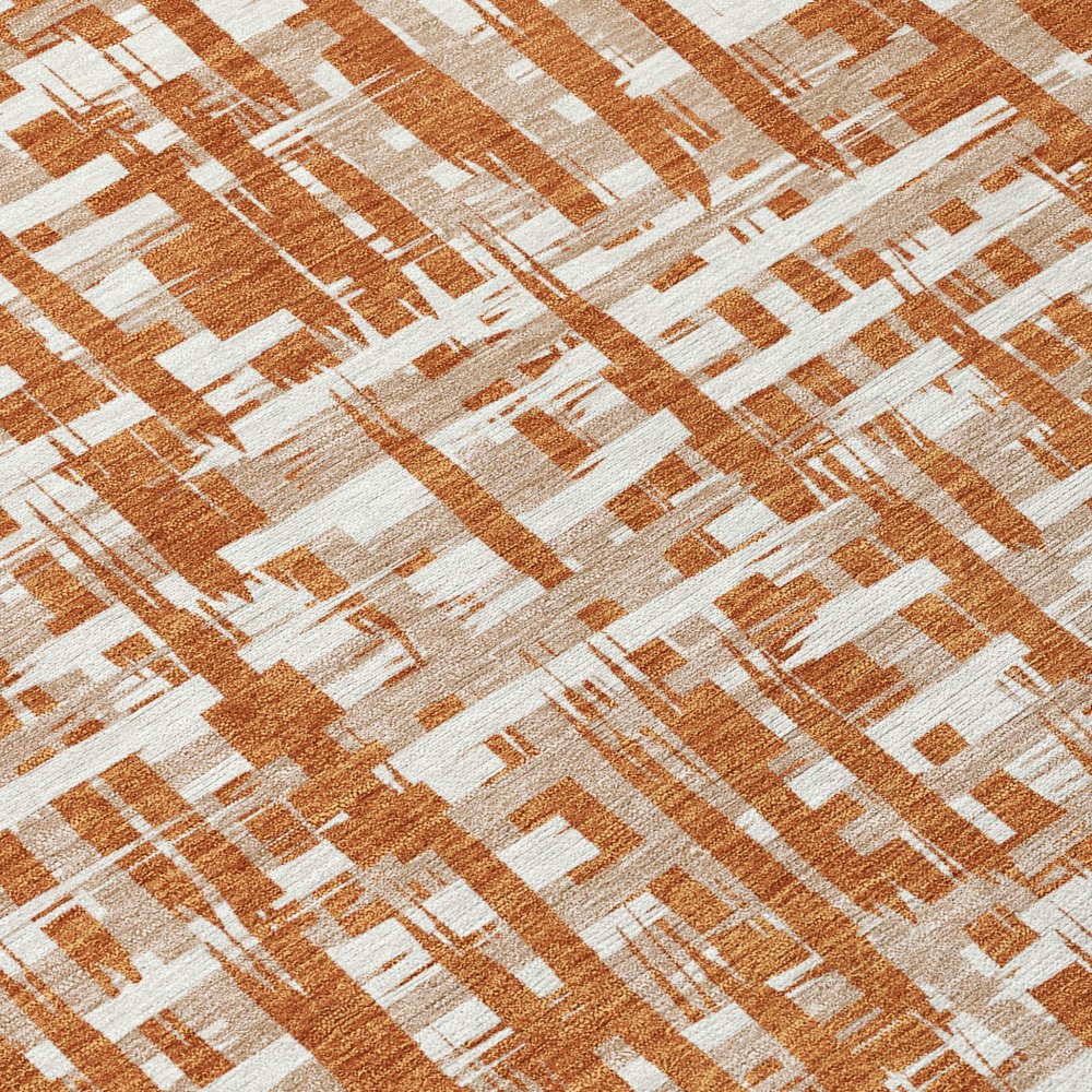 9' X 12' Terra Cotta Tan And Ivory Abstract Washable Indoor Outdoor Area Rug
