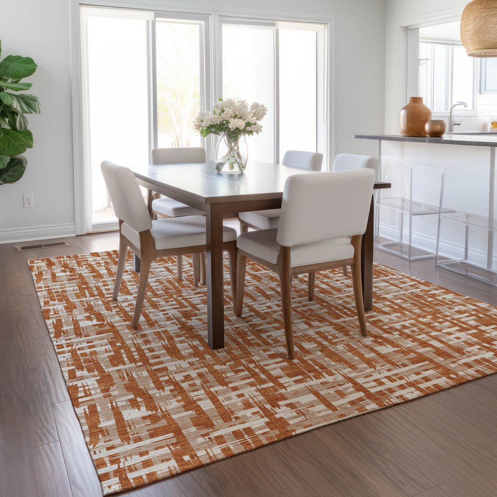 9' X 12' Terra Cotta Tan And Ivory Abstract Washable Indoor Outdoor Area Rug