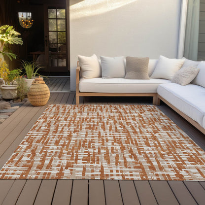 9' X 12' Terra Cotta Tan And Ivory Abstract Washable Indoor Outdoor Area Rug