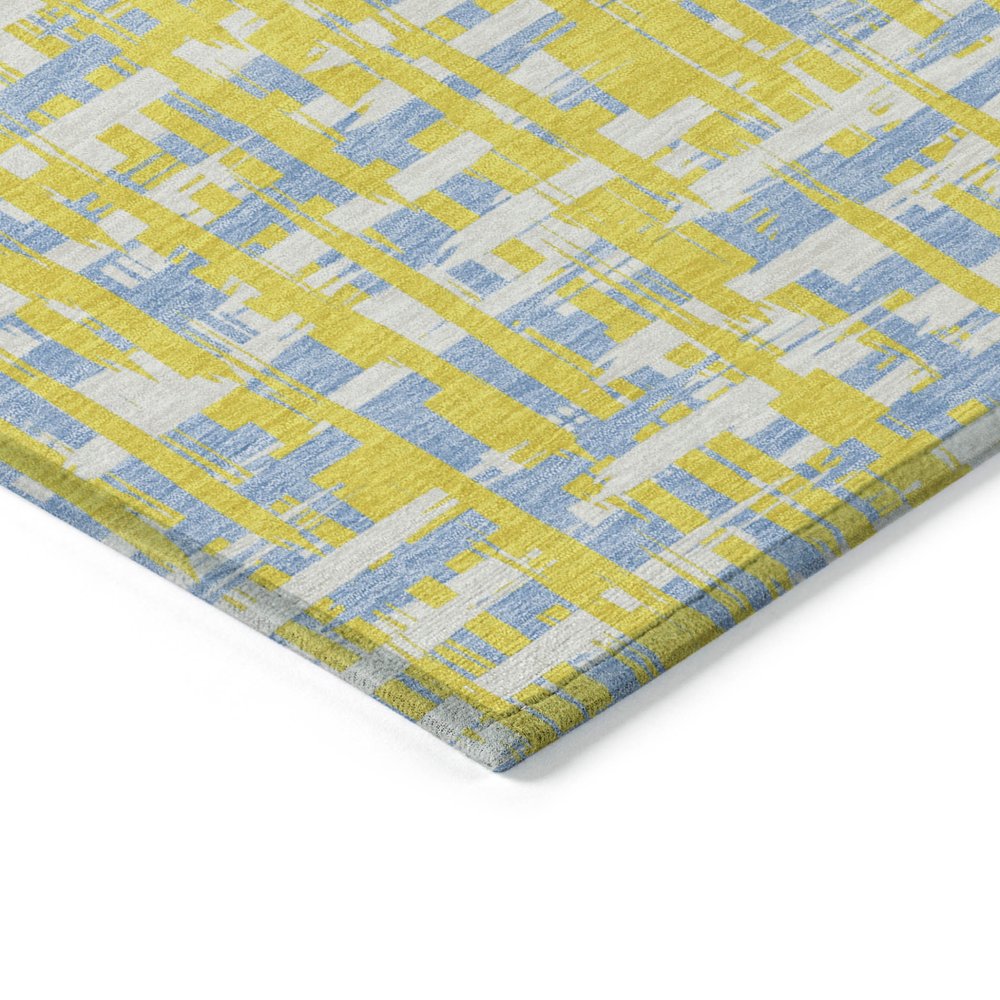 9' X 12' Yellow Denim Blue And Beige Abstract Washable Indoor Outdoor Area Rug