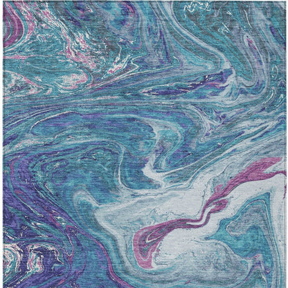 9' X 12' Teal Blue Purple And Pink Abstract Washable Indoor Outdoor Area Rug
