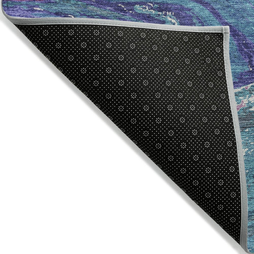 9' X 12' Teal Blue Purple And Pink Abstract Washable Indoor Outdoor Area Rug