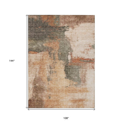 9' X 12' Terra Cotta Gray And Brown Abstract Washable Indoor Outdoor Area Rug