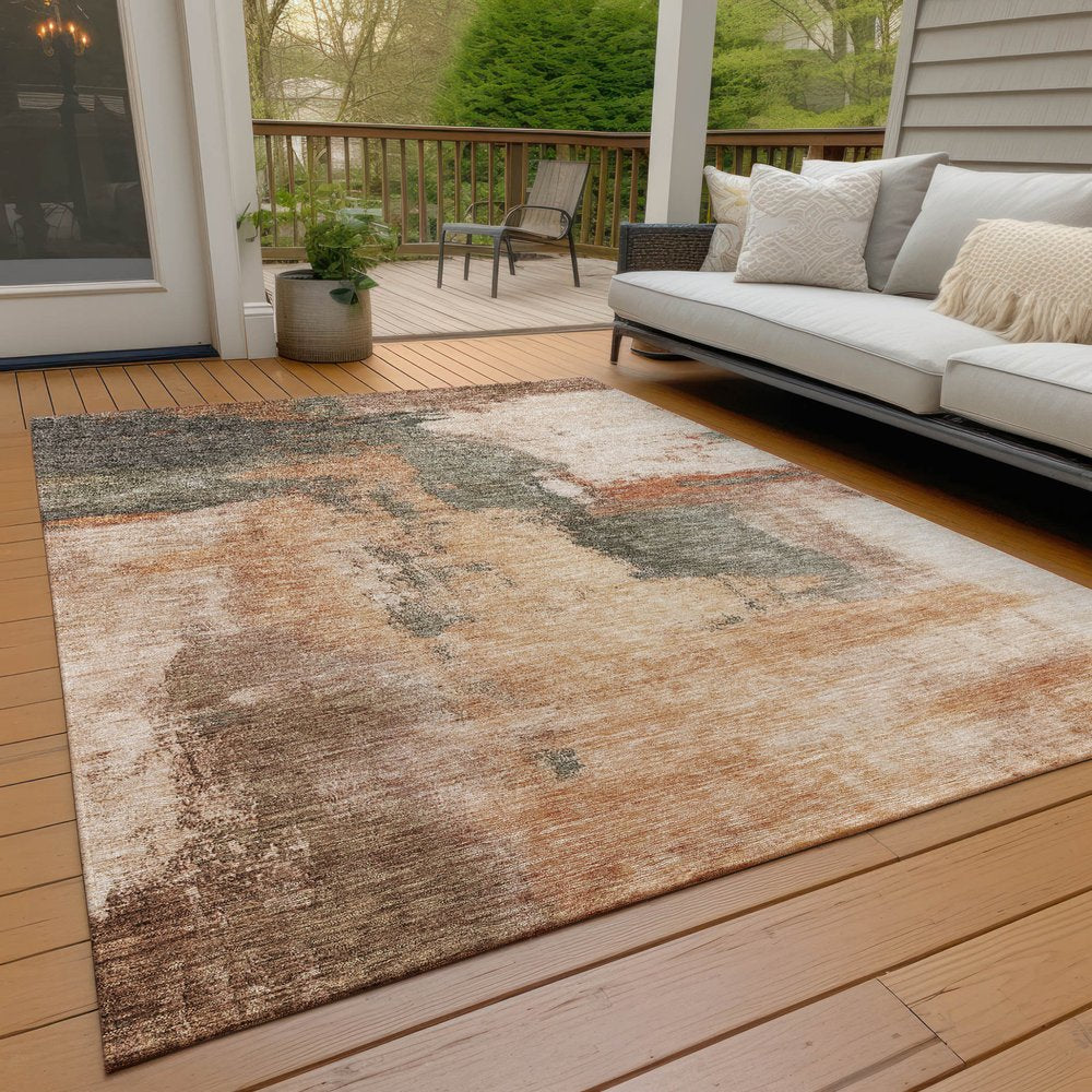 9' X 12' Terra Cotta Gray And Brown Abstract Washable Indoor Outdoor Area Rug