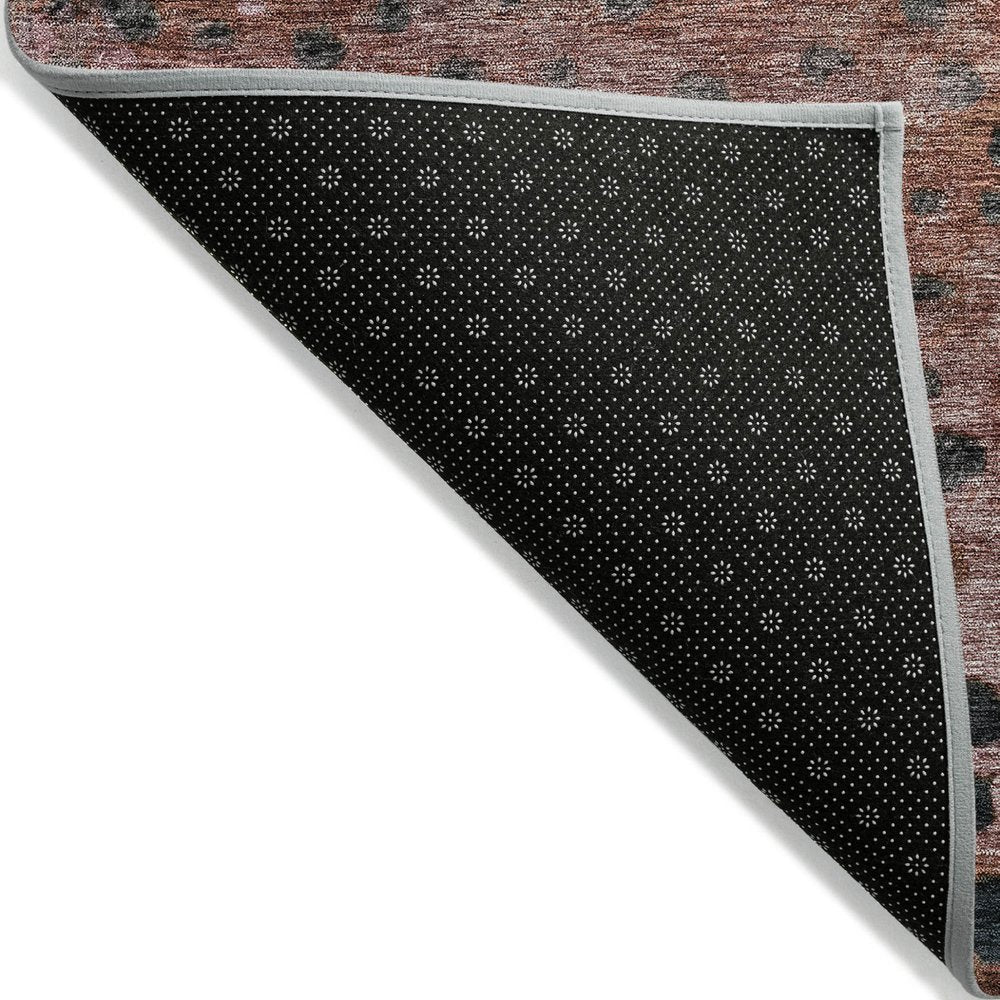 9' X 12' Terra Cotta Blue And Black Abstract Washable Indoor Outdoor Area Rug
