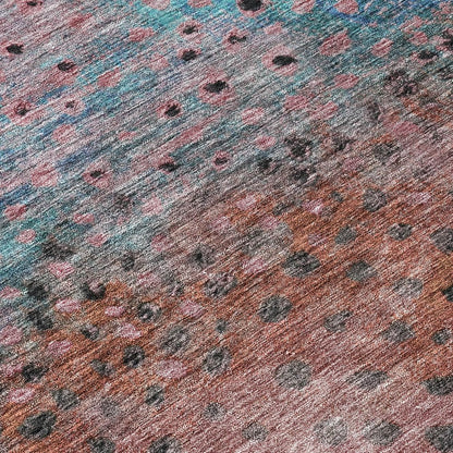9' X 12' Terra Cotta Blue And Black Abstract Washable Indoor Outdoor Area Rug