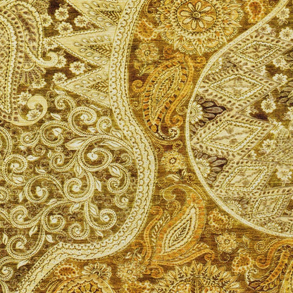 9' X 12' Terra Cotta Brown And Gold Floral Medallion Washable Indoor Outdoor Area Rug