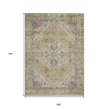 9' X 12' Wheat Terra Cotta And Black Oriental Washable Indoor Outdoor Area Rug