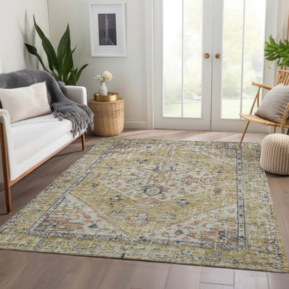 9' X 12' Wheat Terra Cotta And Black Oriental Washable Indoor Outdoor Area Rug