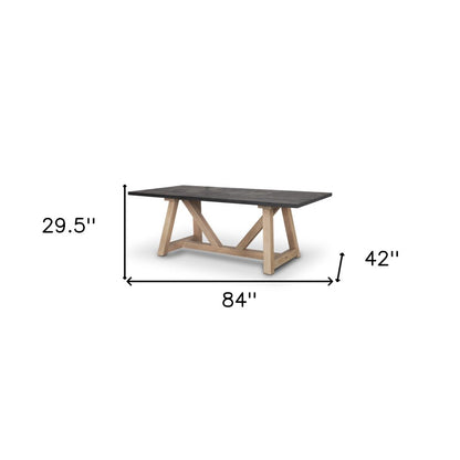 84" Black and Brown Solid Wood Trestle Base Dining Table
