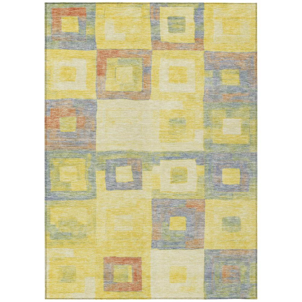 9' X 12' Yellow Blue And Terra Cotta Geometric Washable Indoor Outdoor Area Rug
