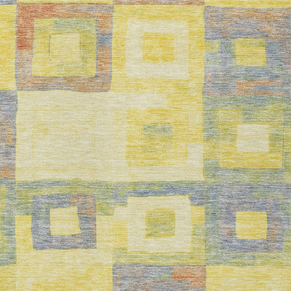 9' X 12' Yellow Blue And Terra Cotta Geometric Washable Indoor Outdoor Area Rug