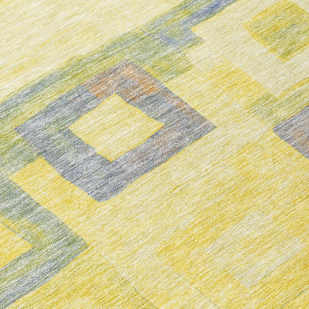 9' X 12' Yellow Blue And Terra Cotta Geometric Washable Indoor Outdoor Area Rug
