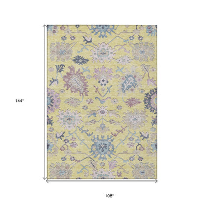 9' X 12' Yellow Lavender And Denim Blue Floral Washable Indoor Outdoor Area Rug