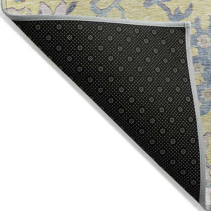 9' X 12' Yellow Lavender And Denim Blue Floral Washable Indoor Outdoor Area Rug