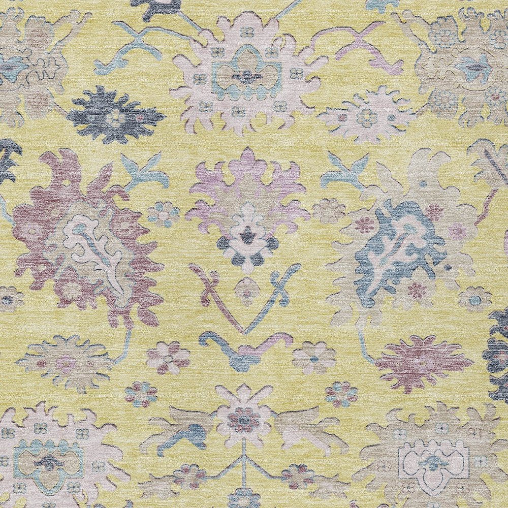 9' X 12' Yellow Lavender And Denim Blue Floral Washable Indoor Outdoor Area Rug
