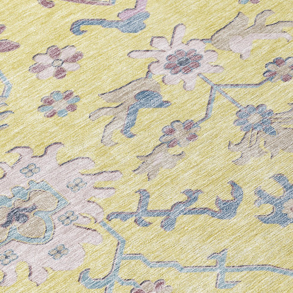 9' X 12' Yellow Lavender And Denim Blue Floral Washable Indoor Outdoor Area Rug