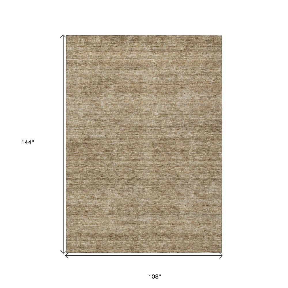 9' X 12' Wheat And Ivory Geometric Washable Indoor Outdoor Area Rug