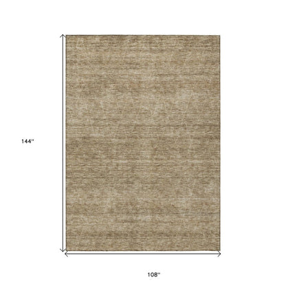 9' X 12' Wheat And Ivory Geometric Washable Indoor Outdoor Area Rug