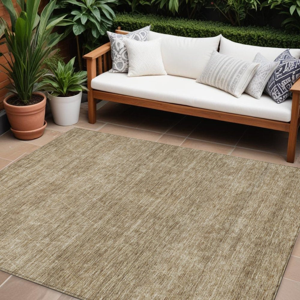 9' X 12' Wheat And Ivory Geometric Washable Indoor Outdoor Area Rug