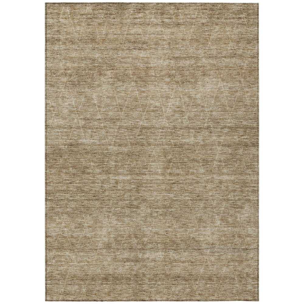 9' X 12' Wheat And Ivory Geometric Washable Indoor Outdoor Area Rug
