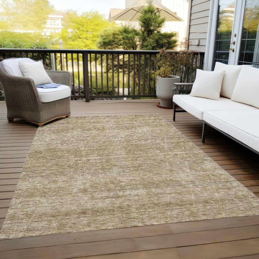 9' X 12' Wheat And Ivory Geometric Washable Indoor Outdoor Area Rug