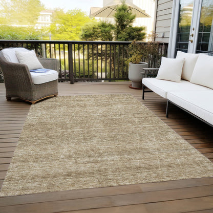 9' X 12' Wheat And Ivory Geometric Washable Indoor Outdoor Area Rug