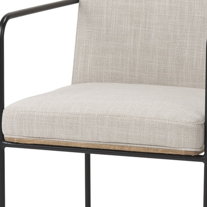 Beige and Black Upholstered Cushion And Metal Dining Arm Chair