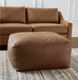 22" Brown Genuine Leather Pouf Ottoman