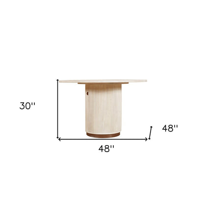 48" White Solid Wood Pedestal Base Round Top Dining Table