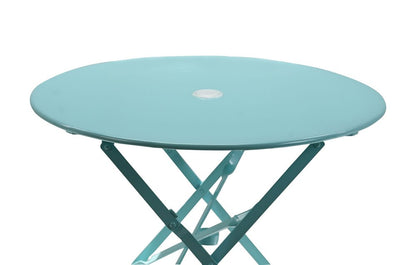 30" Aqua Rounded Aluminum Folding Outdoor Bistro Table with Umbrella Hole