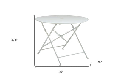 36" White Rounded Aluminum Folding Outdoor Dining Table with Umbrella Hole