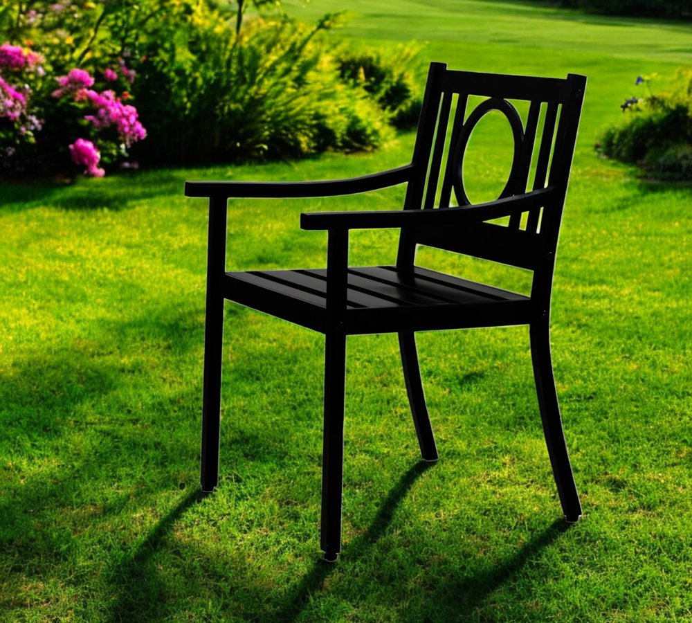 Sillón de exterior con respaldo geométrico de acero negro de 24"