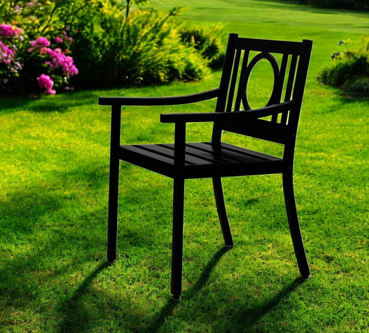 Sillón de exterior con respaldo geométrico de acero negro de 24"