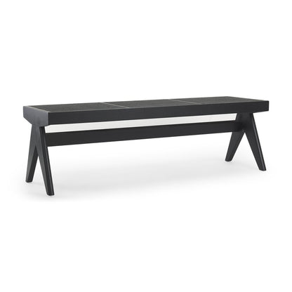 59" Black Solid Wood and Cane Dining Bench