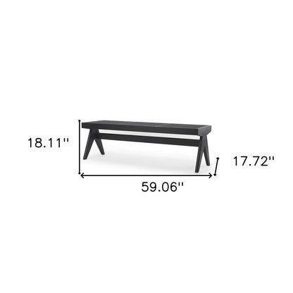 59" Black Solid Wood and Cane Dining Bench