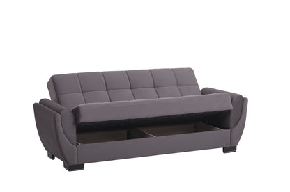 93" Gray Microfiber Convertible Futon Sleeper Sofa And Toss Pillows With Storage
